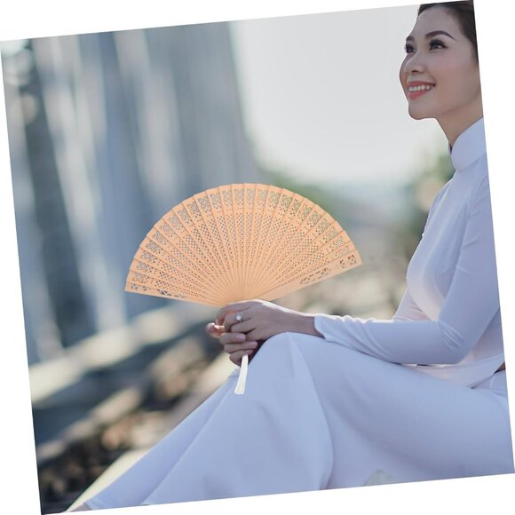 12 OUNONA Wooden Folding Hand Fans Elegant Hollow Patterns Handheld - Picture 3 of 6